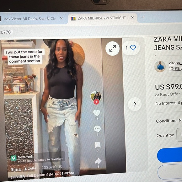 Zara mid rise straight leg jeans with skirt overlay - Picture 2 of 8